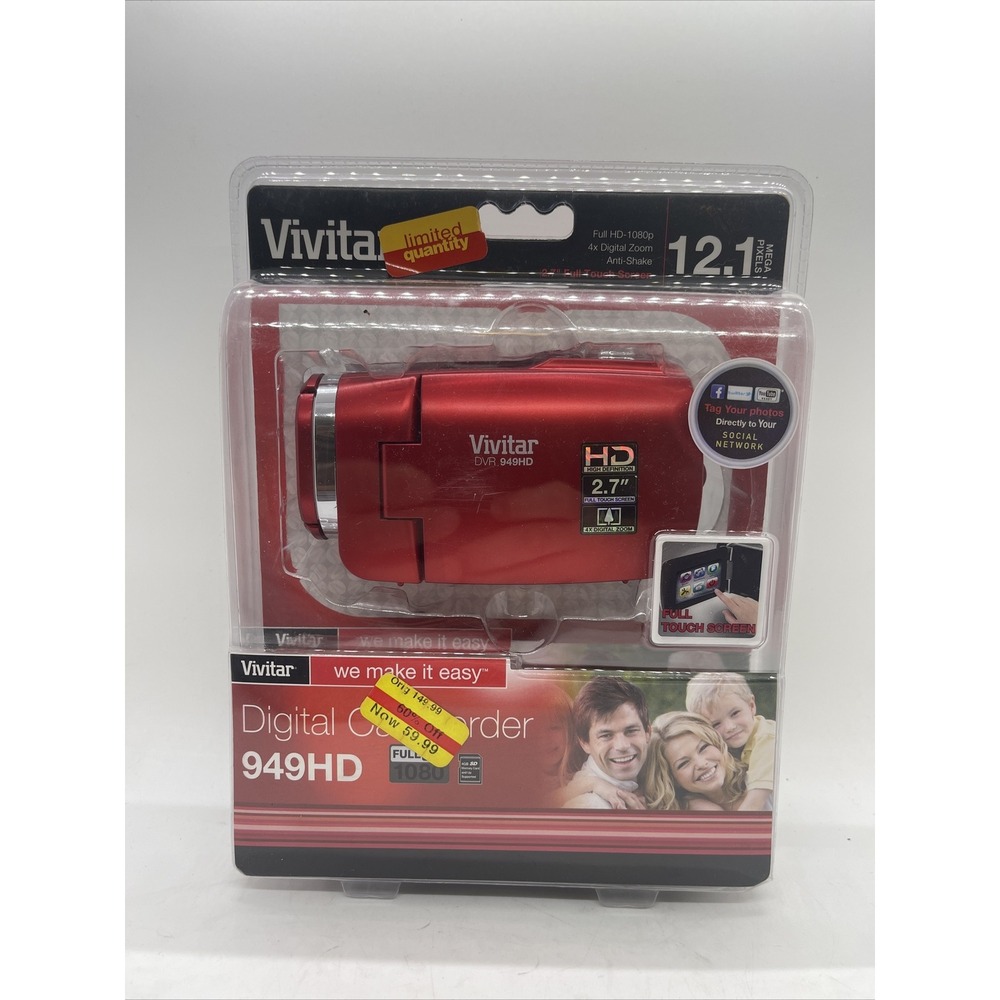 VIVITAR 949HD White Digital Camcorder Full HD 1080 12.1 Megapixel- Red
